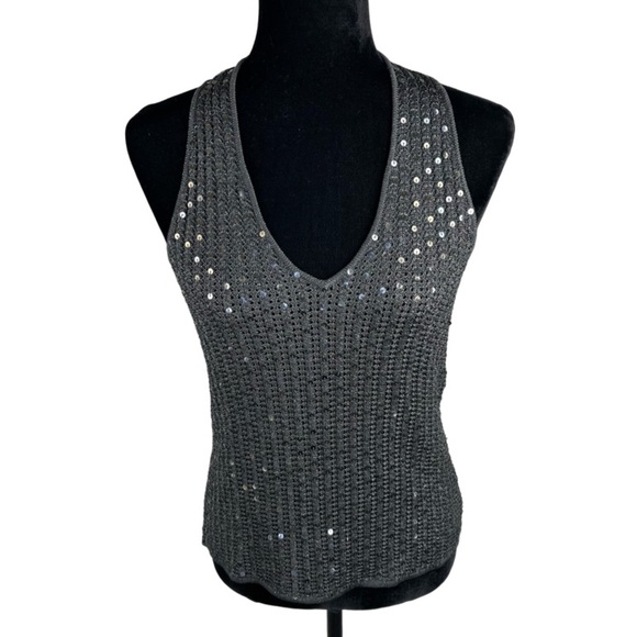 TapeMeasure  Woman’s Sequin Knit Embroidered Halter Top Camisole Sleeveless sz M - Picture 1 of 8